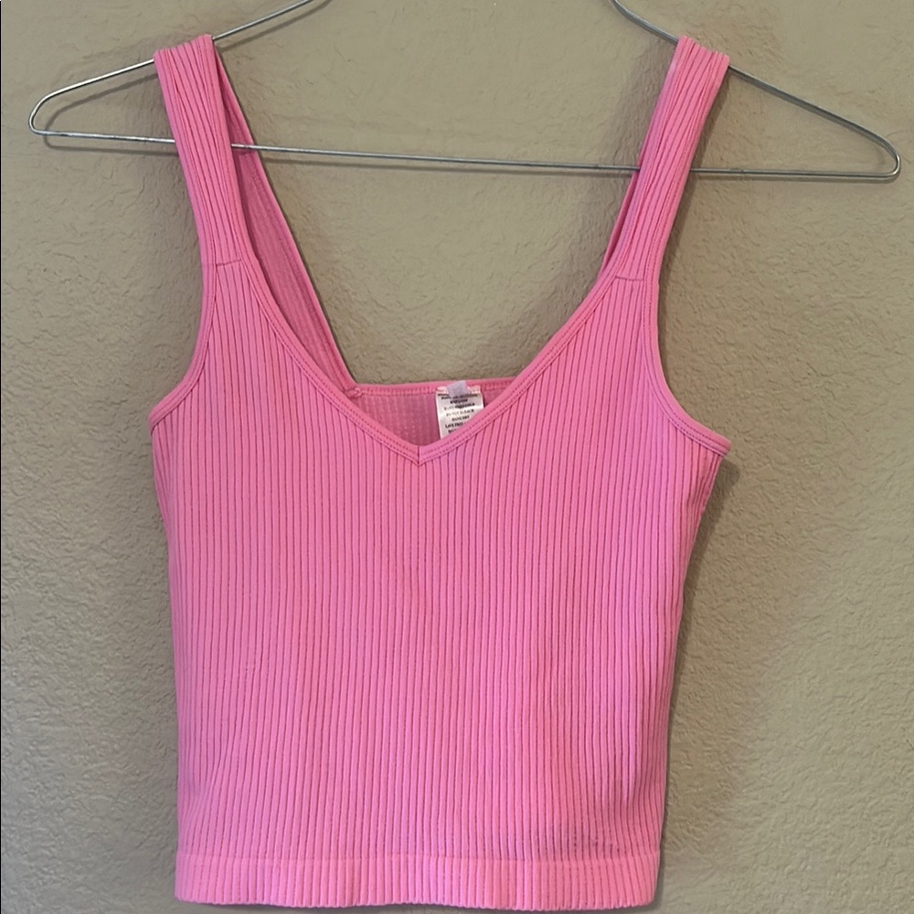 New Mix Pink Ribbed V-Neck Tank Top